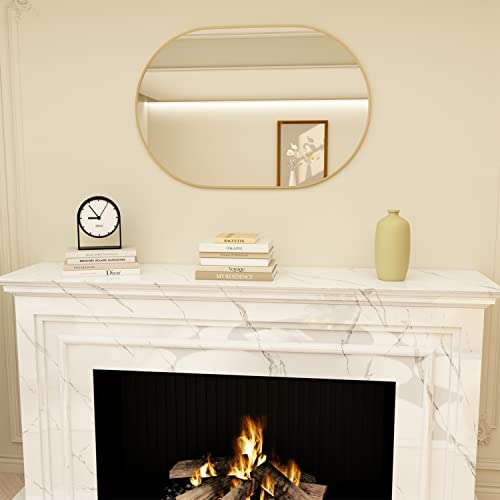 Neuweaby Oval Bathroom Mirror Capsule Wall Vanity Mirror, 20"X30" Pill Mirrors Wall Mounted Mirror, Large Modern Mirror With Gold Metal Frame, Decor For Entryway, Bedroom, Living Room #TOP5