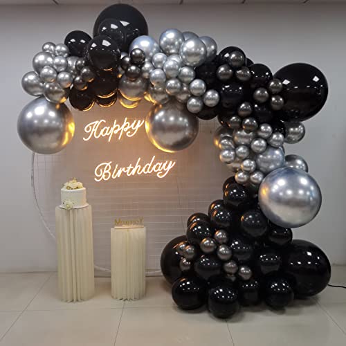 MOXMAY Black and Silver Balloons Garland Arch Kit, 135 Pcs Latex Balloon Different Sizes for Graduation Birthday Anniversary New Year Party Decors by MOXMAY - Used condition - Image 2