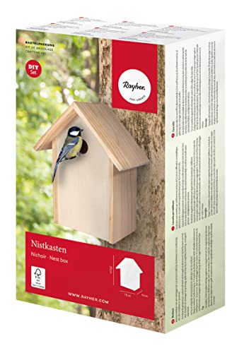 Rayher Bird House Building Kit for Wild Birds Wooden Nesting Box for Small Birds 19x14x25cm, 70053505, Natural, 19x14x25 cm