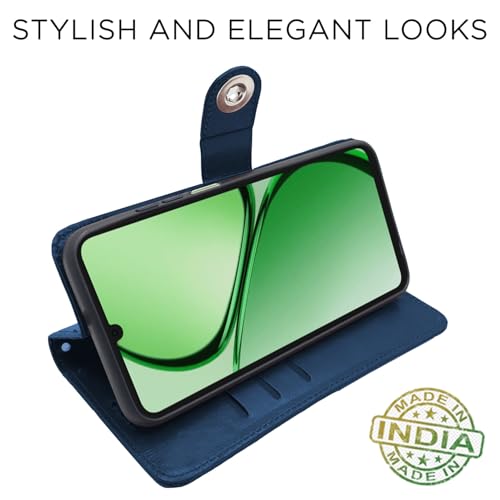 Image of Pikkme Flip Cover Leather Finish | Inside TPU with Card Pockets | Wallet Stand and Shock Proof | Complete Protection Button Flip Case for Realme C63 4G (Blue)