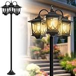 73" Aluminum Solar Lamp Post Light, 3-Head Solar Light Posts for Outside Waterproof, 90Lm Outdoor Lamps for Patio, Backyard, Front Porch Decor, Warm White, Replaceable Bulb