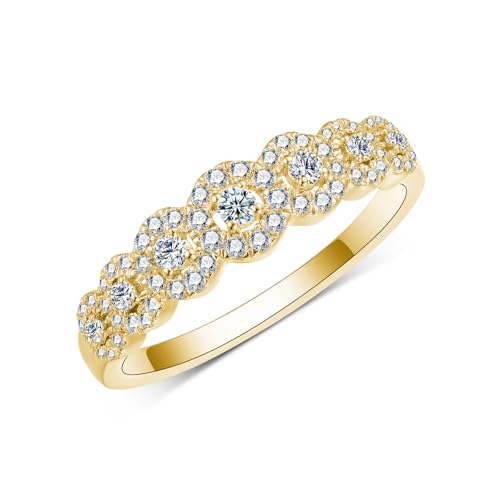 10K 14K 18K Real Gold GRA Certified Round-Cut Moissanite Wedding Ring Set, 2 Carats Moissanites Engagement Ring Sets Halo Stackable Bridal Sets for Women Jewelry Gift for Anniversary Wedding3