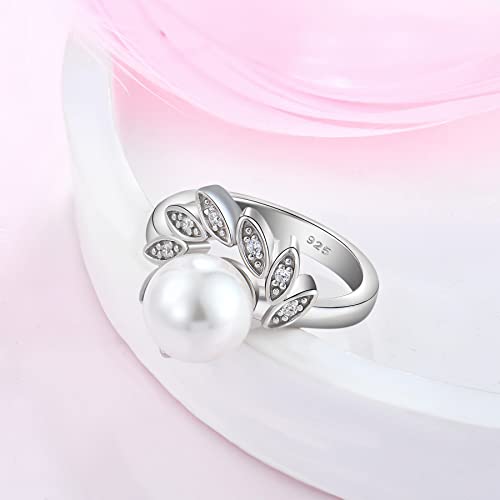 Pearl Ring Cubic Zirconia Women's Ring Mother of Pearl Ring 925 Sterling Silver Wedding Band for Her Size 5-103