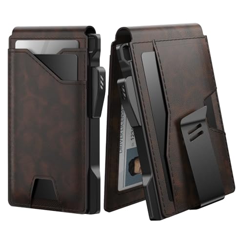 typecase Tactical Wallet for Men Card Holder: Pop Up Card Case, Genuine Leather, Smart, RFID Blocking, Slim, Minimalist, Thin, Front Pocket - 9-13 Card Capacitiy, ID Window, Money Clip (Deep Brown) by typecase - Used condition - US$40.84