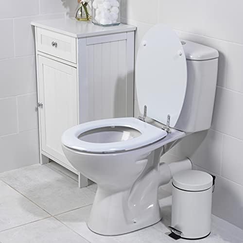Beldray LA033758 White 18 Inch Tongue & Groove Wooden Toilet Seat, Stainless Steel Hinge, 36 x 42.8 cm, Wood Bathroom Toilet Lid Cover, Quick & Easy to Fit, Fits Most Standard Size Toilets
