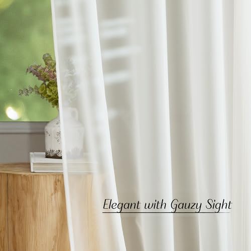 Image of NICETOWN Beige Sheer Long Curtains 102 inches, Grommet Elegant and Airy Window Treatments Translucent Lightweight Drapes for Living Room /Bedroom, 2 Panels, W54 x L102