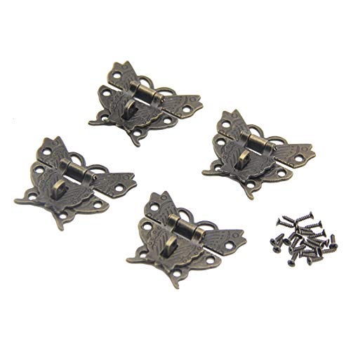 Image of 5Pcs Butterfly Latch Hasp Antique Brass Decorative Hasp Jewelry Wooden Box Hasp Latch Lock with Screws for Drawer Cabinet Jewelry Wooden Case Box Antique Bronze Lock, 50x43mm