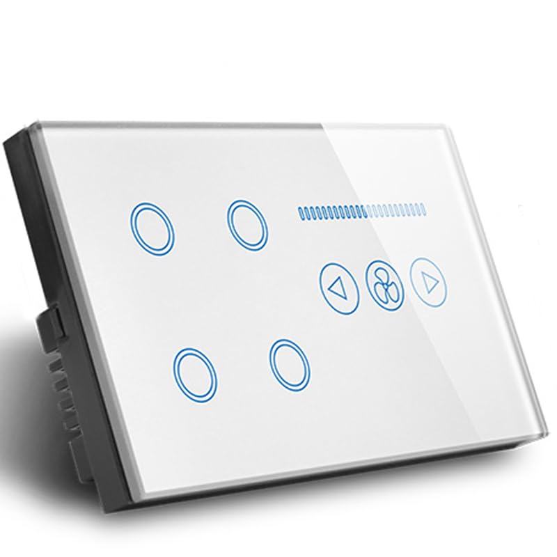 Interruttore Tapparelle WiFi,Interruttore WiFi Accorto WIFI Switch 4 Gang. Interruttore luminoso con wifi ventilatore a soffitto, pannello in cristallo bianco/nero(White)