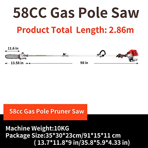 Pole Saws Gas Powered - 58Cc 2 Cycle 16 Foot Extendable Pole Saws For Tree Trimming Branch Cutting, Upgraded Gas Pole Saws 2023（Us Stocks) #TOP1
