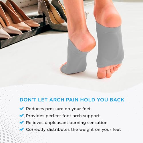 Arch Support Brace for Flat Feet with Gel Pad Inside - 2 Pairs - Plantar Fasciitis Support Brace - Compression Arch Sleeves for Women, Men - Foot Pain Relief for Planter Fasciitis, Arch Pain (Gray) - Thumbnail 4