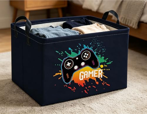 Image of Rectangle Kids Baskets Game Basket Cute Storage Bin Organizer Boys Box for Room Decor Gift Basket(Game)