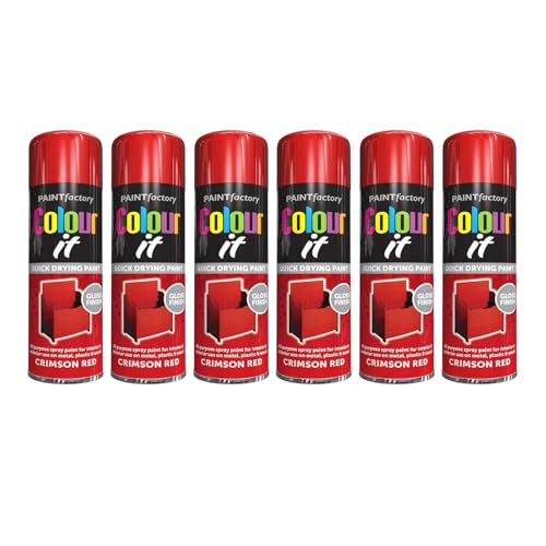 PEBBLE HUG Crimson Red Gloss Spray Paint, Vibrant, High-Gloss Finish, Cost-Effective, Long-Lasting, Durable, Easy-To-Use, Perfect for DIY Enthusiasts, 250ml (6 Pcs)