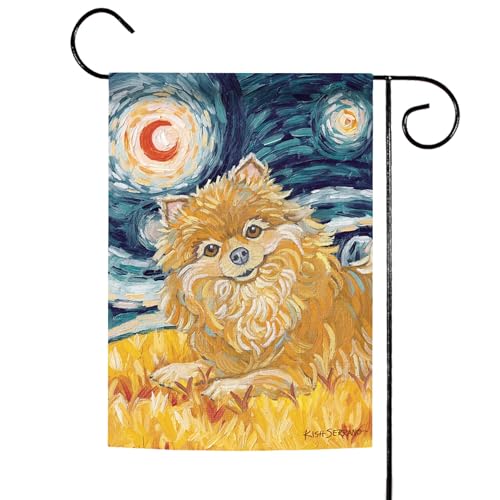 Toland Home Garden 112660 Van Growl-Pomeranian Dog Flag 12x18 Inch Double Sided for Outdoor Pomeranian House Yard Decoration