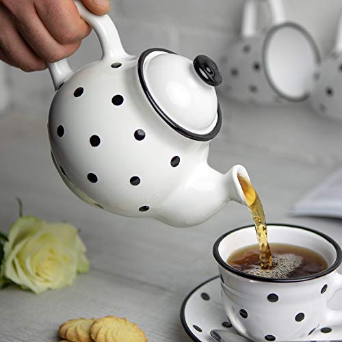 City to Cottage® Tetera de Cerámica con Diseño de Lunares en Blanco y Negro Hecha a Mano para dos. - Imagen 3