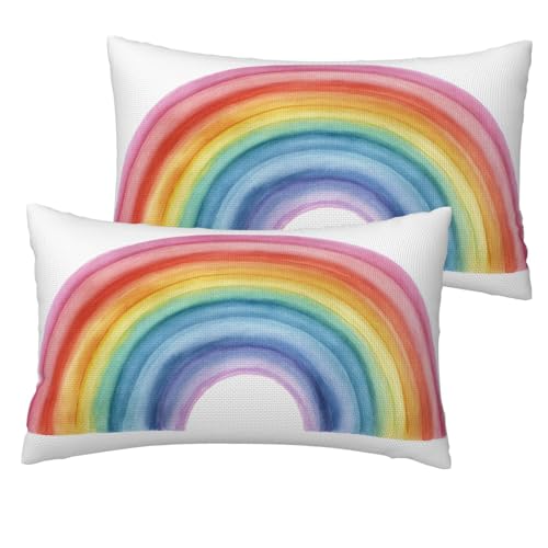 Vendhui Pillow Cover 12x20 Set of 2,Soft Watercolor Rainbow Arch Farmhouse Seasonal Pillow Case Decorations for Home Sofa Couch