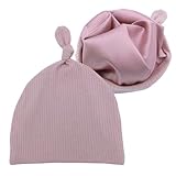 Silky Satin Lined Newborn Hat Hair Care Knot Beanie Hats for Infant Baby Boys Girls Caps 0-6 Months (0-6M Rib Antique Pink)