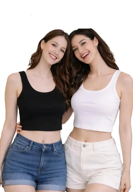 Women Sleeveless Cropped Tank Top Set Slim Fit Soft Stretchable Comfortable Modern Daily Outfit Pack Two-image-5
