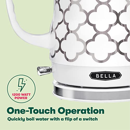 Bella Electric Kettle & Tea Pot - Ceramic Water Heater With Detachable Swivel Base, Auto Shut Off & Boil Dry Protection, 1.2 Liter, Silver Tile Pattern #TOP4