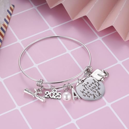 Ukodnus Class of 2025 Graduation Gift - Senior 2025 Graduate Bracelet - Inspirational Graduation Gifts for Her - 26 Initial Charm Bracelets for College High School2