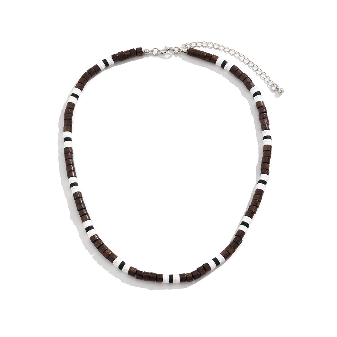 EIDUOVA Collar de cuentas de madera para hombre, collares bohemios creativos para hombre en marrón, blanco y negro