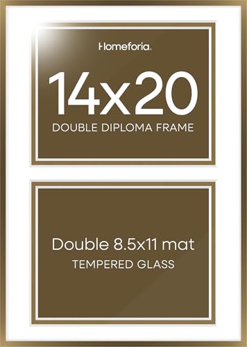 Image of Homeforia 14x20 Double Diploma Frame Bronze, High End Metal 14 x 20 Certificate Frames with Mat for Two 8.5 x 11 Diplomas, 14by20 Dual Award Graduation Matted Frame, Tempered Glass, Wall Kit, Set of 3
