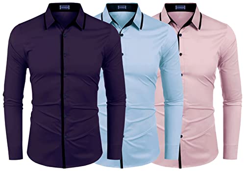 Image of Zombom Combo of Men's Cotton Blend Solid Regular Fit Casual Full Sleeves Shirts (Pack of 3)