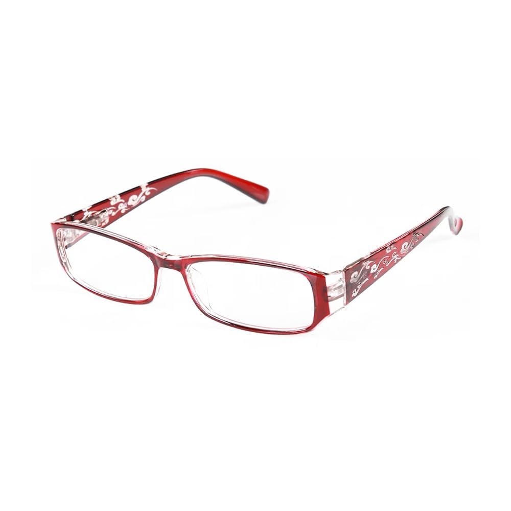 Nyxphy Ladies Slim Reading Glasses +1.00 to +4.50 Lightweight TR90 Spring Hing Frames Patterned Temple Rectangular Readers for Women (Red, 4, x)