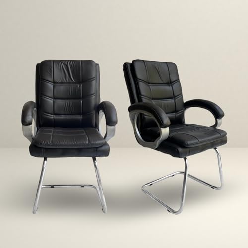 Image of activa Executive Office Visitor Chair | Ergonomic Relax Chair for Study, Home, Reception| Comfortable Cushioned Seat Back, Double Pipe Frame with Arm Rest Guest Seating (2, Prime Black, Star)