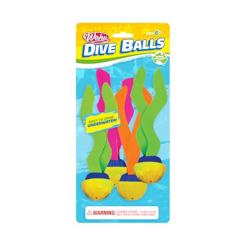 Wahu Dive Balls – 4-Pack Underwater Diving Toys with Fabric Tails | Sinks, Twists & Wriggles to Bottom | Build Swimming Confidence | Pool Toys for Kids | Ages 6+