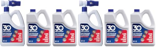 Image of 30 Seconds Outdoor Cleaner | Cleans Moss Stains from House, Vinyl Siding, Deck, Patio, Fence - 3 Capped Bottles, 1 Hose End Spray Attachment (64 Fl Oz (Pack of 6)