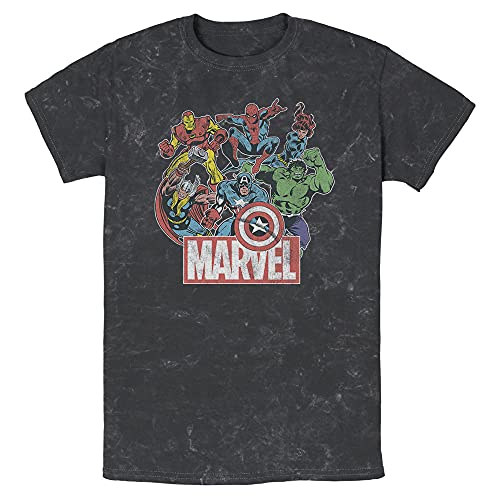 Image of Marvel Avengers Team Retro Comic Vintage Men's Wash T-Shirt, Black, Medium