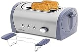 Cecotec Tostadora Acero Steel&Toast 2S. 6 Niveles de Potencia, Capacidad para 2 Tostadas, 3 Funciones(Tostar, Recalentar, Descongelar), Incluye Soporte Panecillos, Bandeja Recogemigas, 800 W