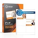 240 Customizable Name Badge Inserts 4x3 inch | White Printable Name Tag Inserts 3x4 inch | Compatible with...
