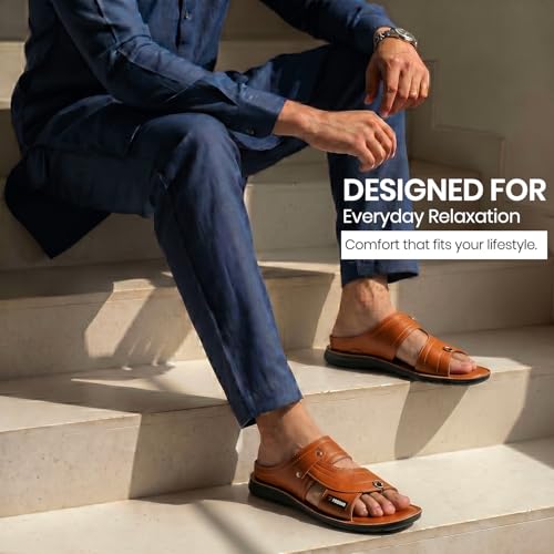Image of Poddar PU Slippers for Men | Premium Daily Use Footwear | Comfortable Soft Sole Anti-Skid Sandals | Stylish Lightweight Casual Chappal for Office, Home & Outdoor Use