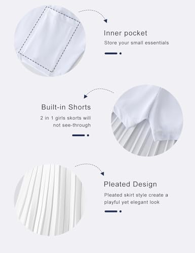 Girls Pleated Tennis Skirt with Shorts Athletic Skorts with Pocket Golf Uniform Cheer Skirts for Toddler Kids 5-14Y3