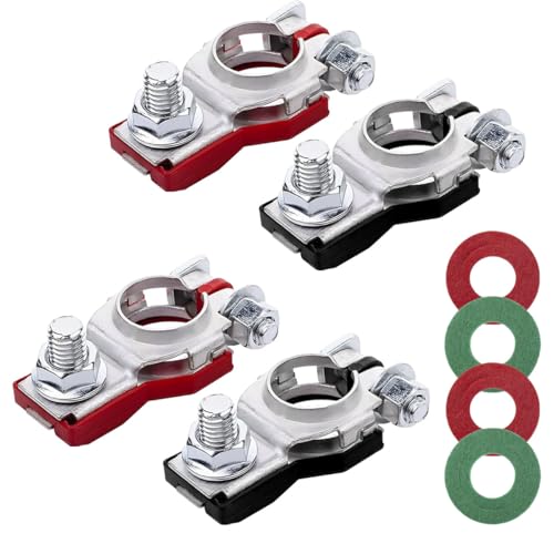 KPFILEH Battery Terminal Connector, Universal Top Post Battery Cable Terminal Adapter Set with 4 Washers, Corrosion Resistant Auto Batteries Positive & Negative Clamp Accessories for Cars(4Sets)