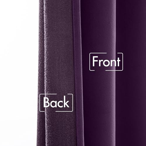 Image of MIULEE Purple Velvet Pinch Pleat Blackout Curtains W52 X L96 Inches