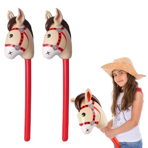 2 Pcs Inflatable Horse, Hobby Horse, Blow Up Horse, Inflatable Animal Stick 37 Inches Children s Inflatable Pony Stick for Christmas Horse Themed Birthday Party Decoration Party