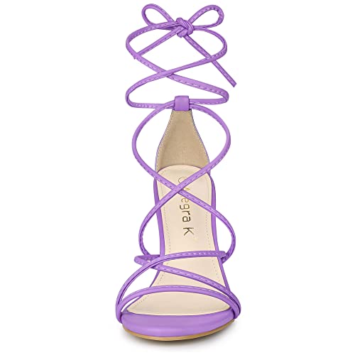 Allegra K Allegra K Women's Strappy Heels Lace Up Stiletto Lavender Heel Sandals 6 M US