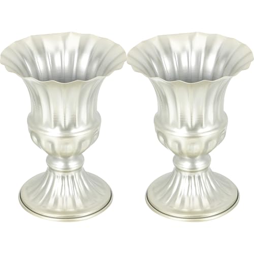 Vase funéraire argenté lot de 2 résistant aux intempéries pour sépulture