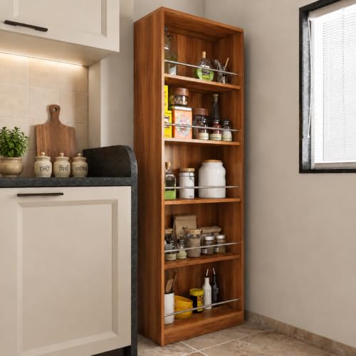 Image of Studio Kook Cucina Tall Kitchen Cabinet with Guard Rails (Amber Walnut)