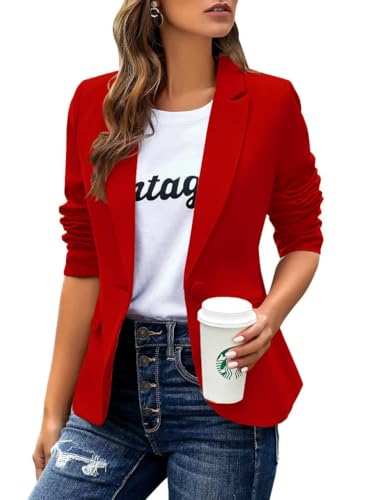 Cicy Bell Blazer décontracté à Manches Longues pour Femme - pour Le Bureau et Le Travail, Rouge, XXL