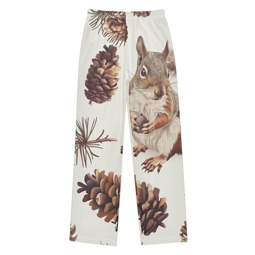 Squirrel Pine Cone Boys Long Pants Soft Trousers Elastic Waist Kids Lounge Bottoms with Pockets S-XL