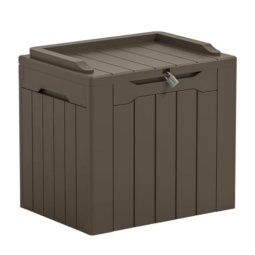 Image of Greesum Outdoor Storage Box 31 Gallon Storage Box with Lid for Patio Furniture, Garden Tools, Pool Supplies, Waterproof and UV Resistant, Lockable, Dark Brown