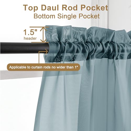Image of Chyhomenyc Stone Blue Sheer Curtains 30 inch Length 2 Panels, Light Filtering Voile Rod Pocket Short Window Curtians for Bathroom Living Room Farmhouse Small Windows, 42Wx30L inches