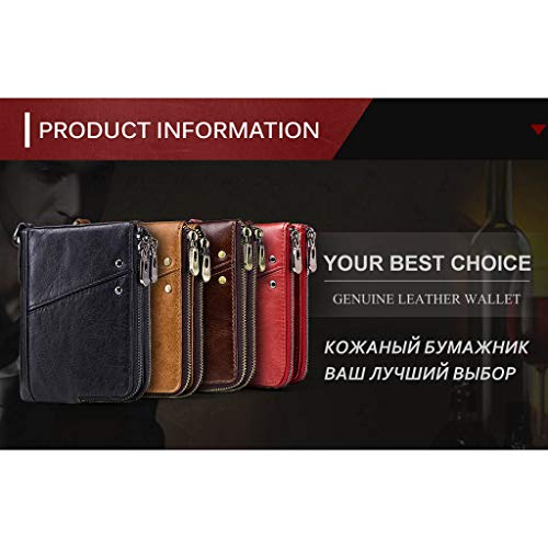 EVERY- Carteira masculina vertical com zíper duplo e porta-cartões RFID, Marrom, shown