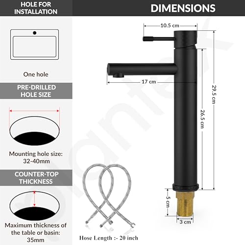 Image of Plantex Wash Basin Mixer Tap Hot and Cold /Pure Brass Tap Handle and 304 Grade Stainless Steel Body /Hot & Cold Basin Mixer /Pillar Spout for Wash Basin /Deck Mount - (8013-2, Black)