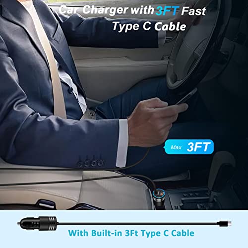 60W Super Fast Charging Android Car Charger Type C Rapid Samsung Car Charger with 3ft Built-in USB C Cable for Samsung Galaxy S25 S24 Ultra S23 FE S22 S21 S20 Note 20 A16 A15 A54 A14 A53 A23 A13 A03S - Thumbnail 6
