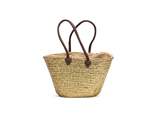 ZocoChic Bolso con Lentejuelas Doradas, capazo de playa de palma, Mimbre Tejido, Asas de Cuero, Aprox.: 50x30x20 cm
