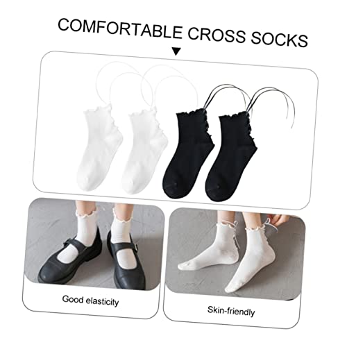 Kesyoo 2 Pairs Lace-Up Socks Cozy Socks For Women Over The Knee Socks Womens Knee High Socks Fashion Socks White Sock Cute Crew Socks Creative Lace-Up Socks Taste Cotton Running Socks #TOP5